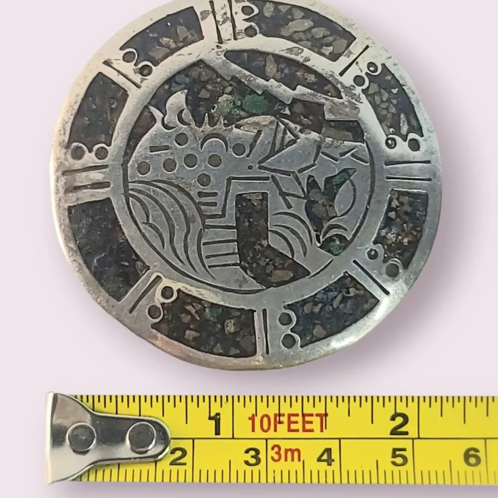 Vintage Mexico Sterling Silver Abalone Tribal Warrior Pin Brooch (23g)
